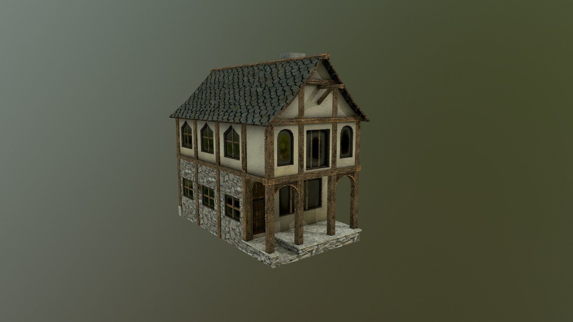 Medieval Village House Low-poly 3D model_14