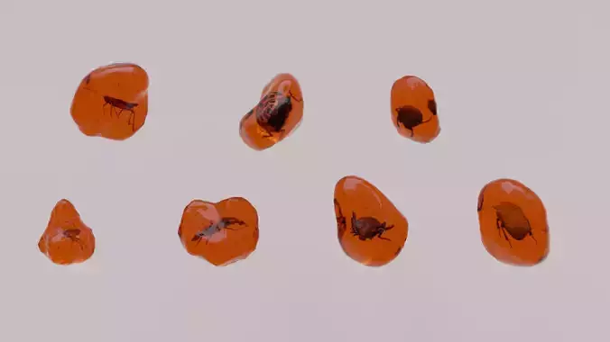 Insects in amber asset collection 3D model