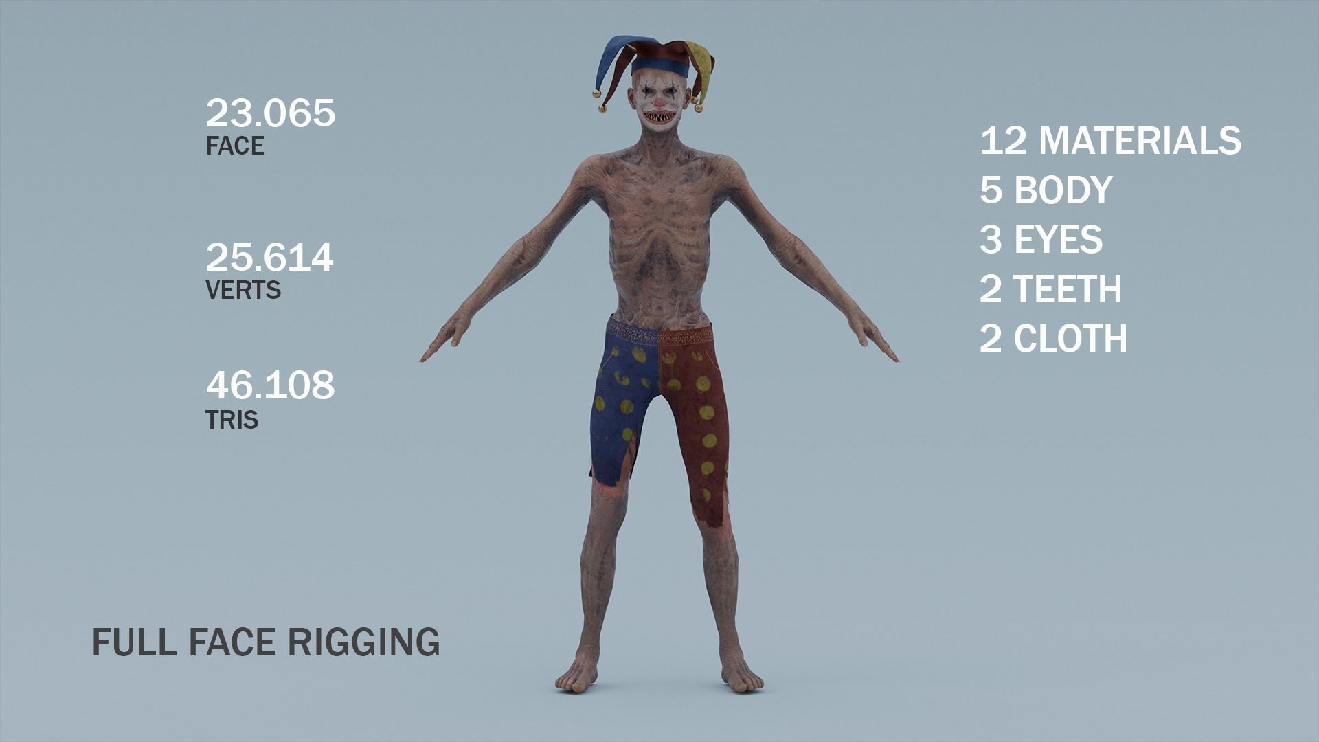 Scary Clown Low-poly 3D model_17