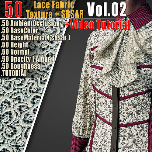 50 Lace Fabric Texture  Sbsar  VideoTutorial Vol02 3D model