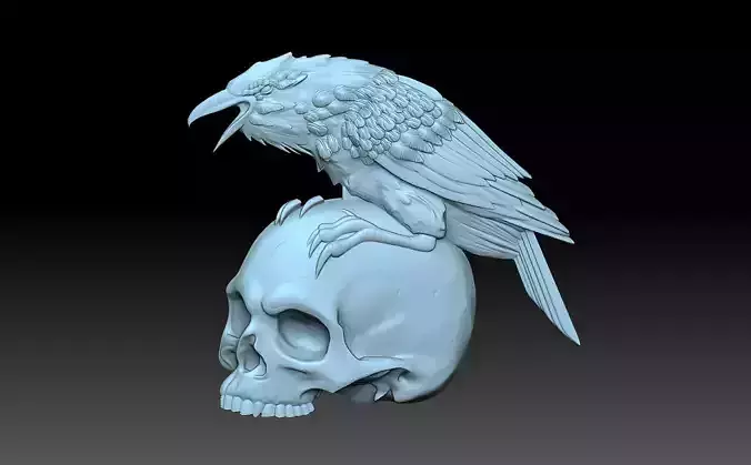 The raven and the skull 3D print model