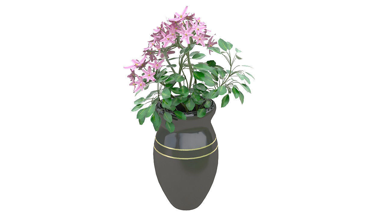 Pink flowers ceramic vase 3D model_1