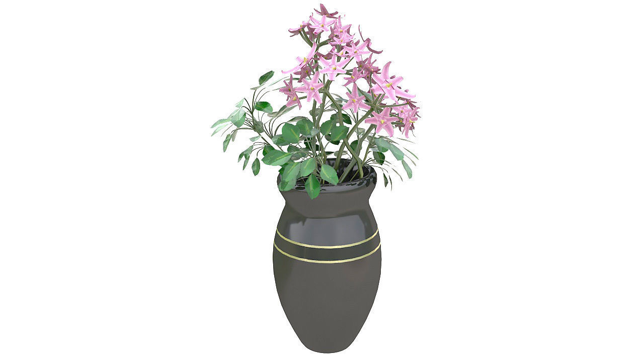 Pink flowers ceramic vase 3D model_4