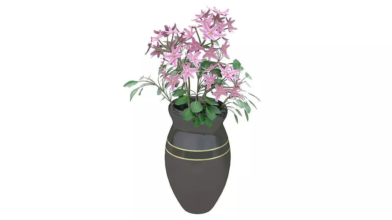 Pink flowers ceramic vase 3D model_0