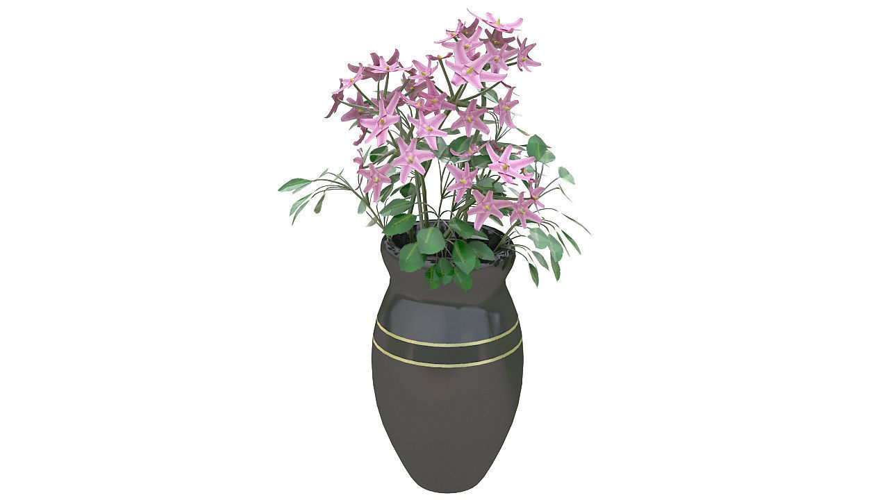 Pink flowers ceramic vase 3D model_5