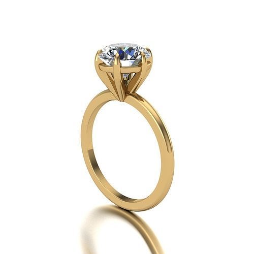 Solitaire engagement ring with claw prongs 3D print model