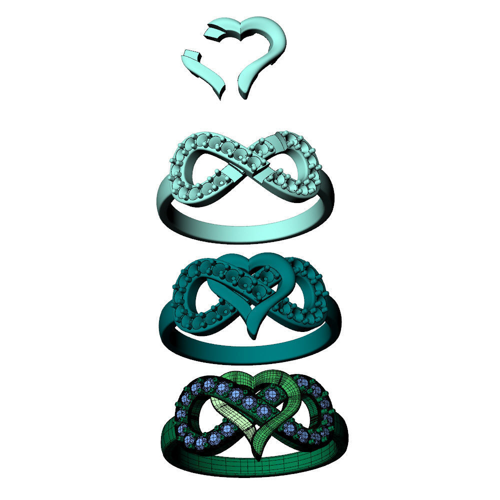 Infinity Heart Ring Diamonds 3D print model_15