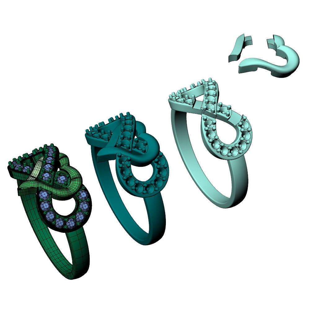 Infinity Heart Ring Diamonds 3D print model_13
