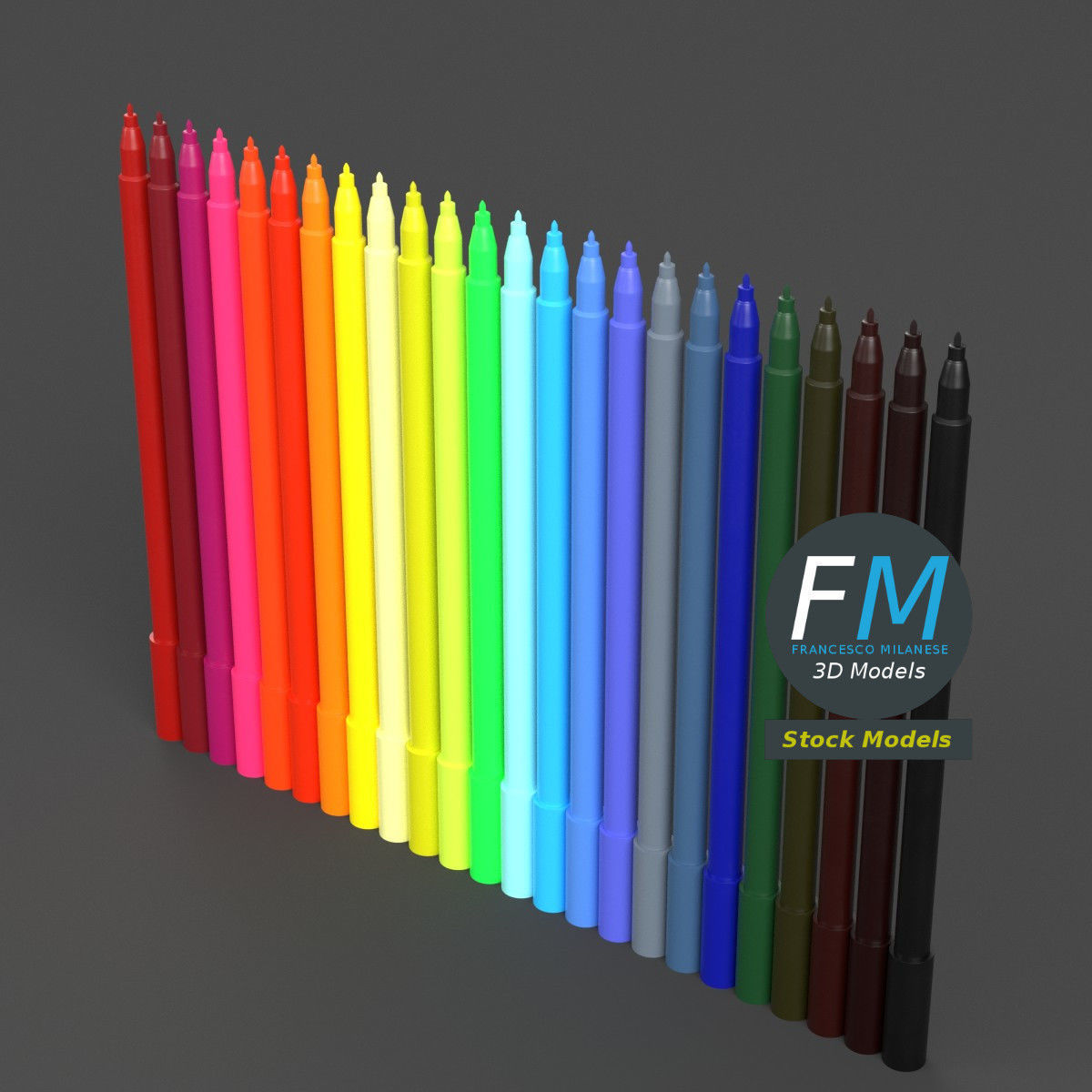 Coloured marker pens set 3D model_2