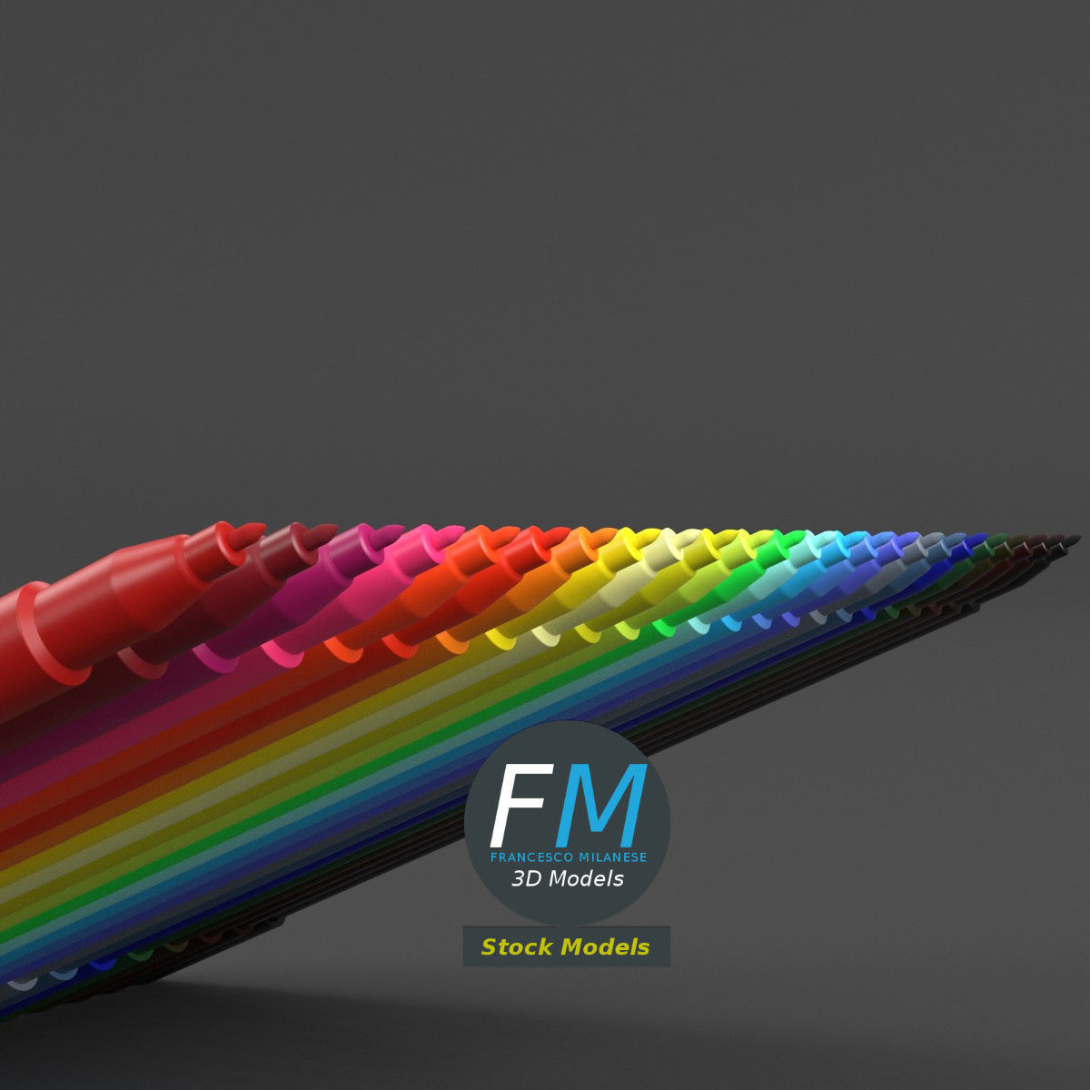 Coloured marker pens set 3D model_3