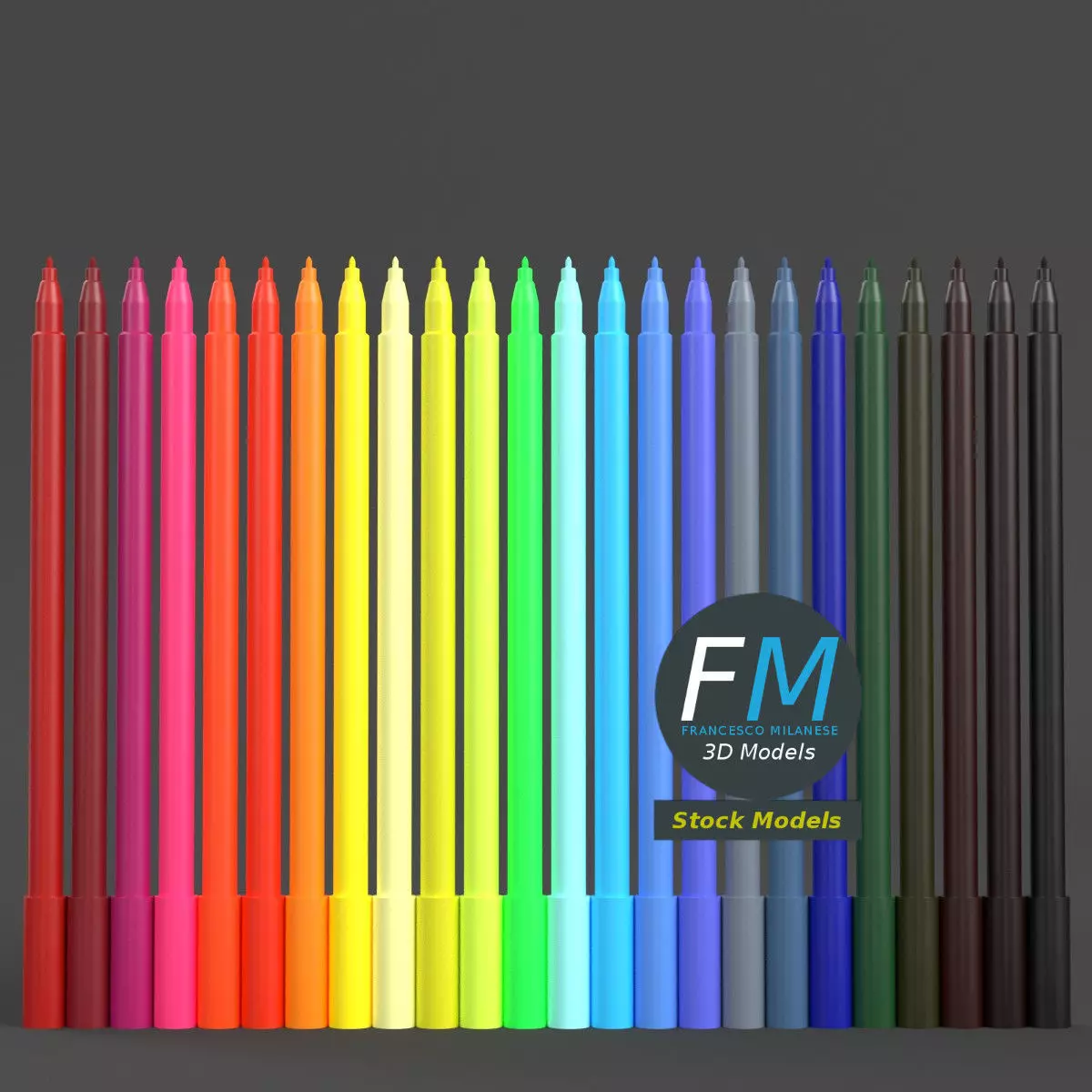 Coloured marker pens set 3D model_0