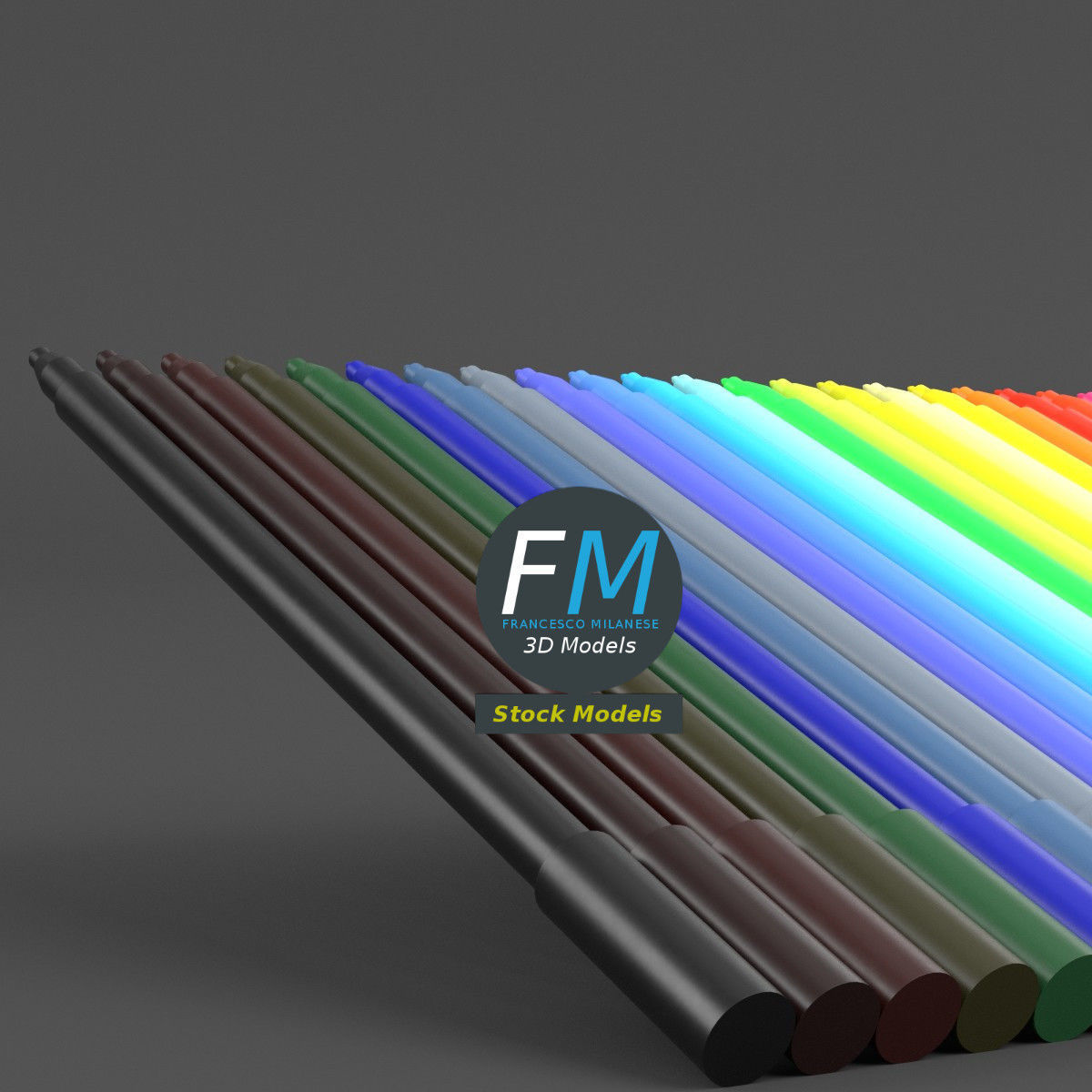 Coloured marker pens set 3D model_4