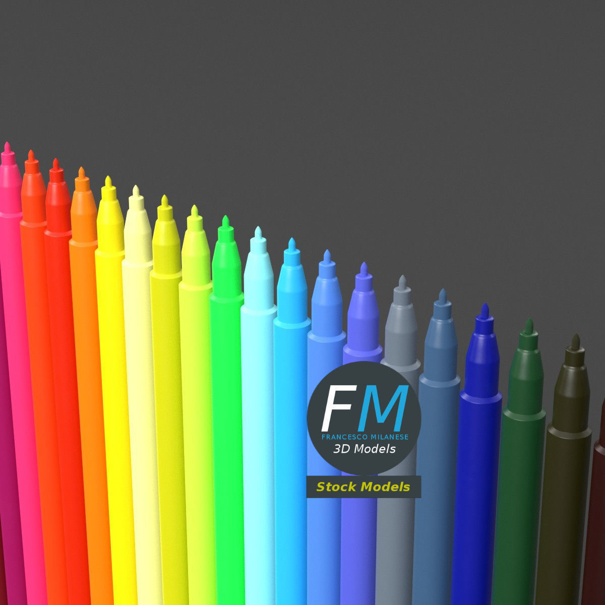 Coloured marker pens set 3D model_5