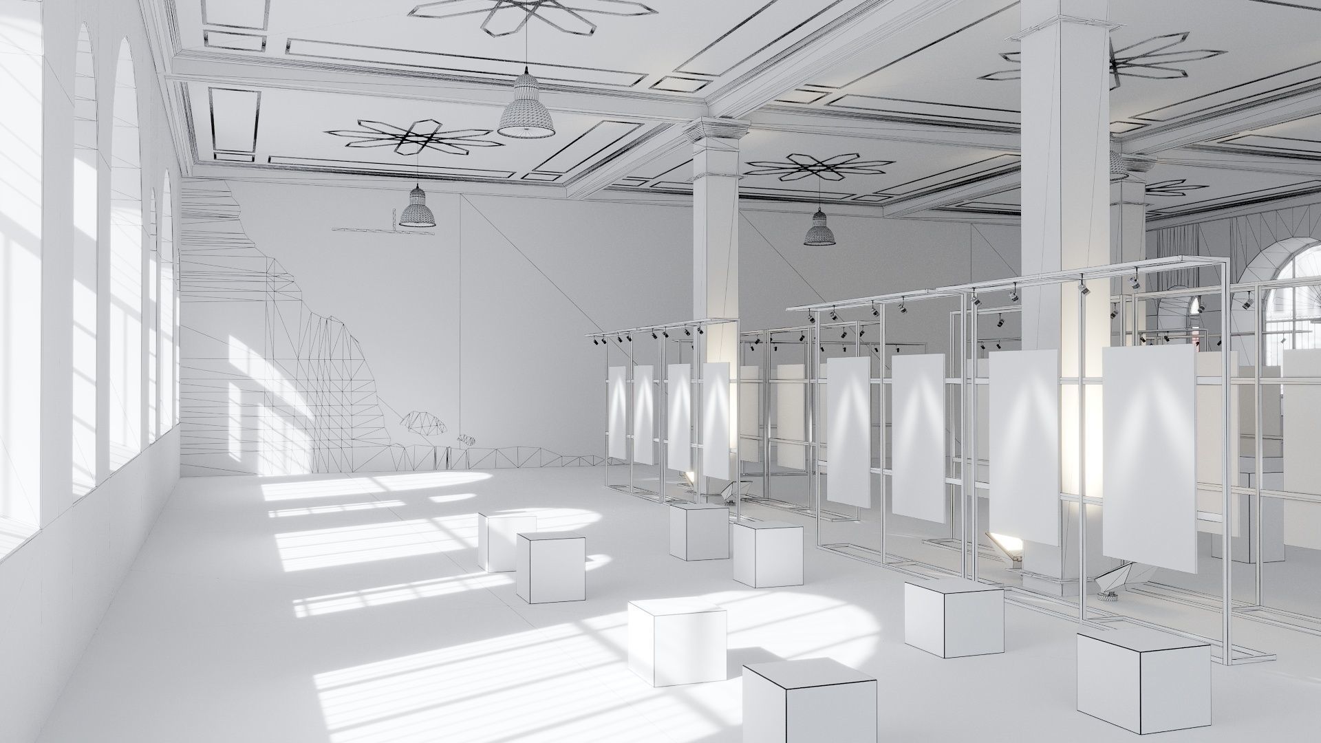 Game ready Exhibition room Low-poly 3D model_1