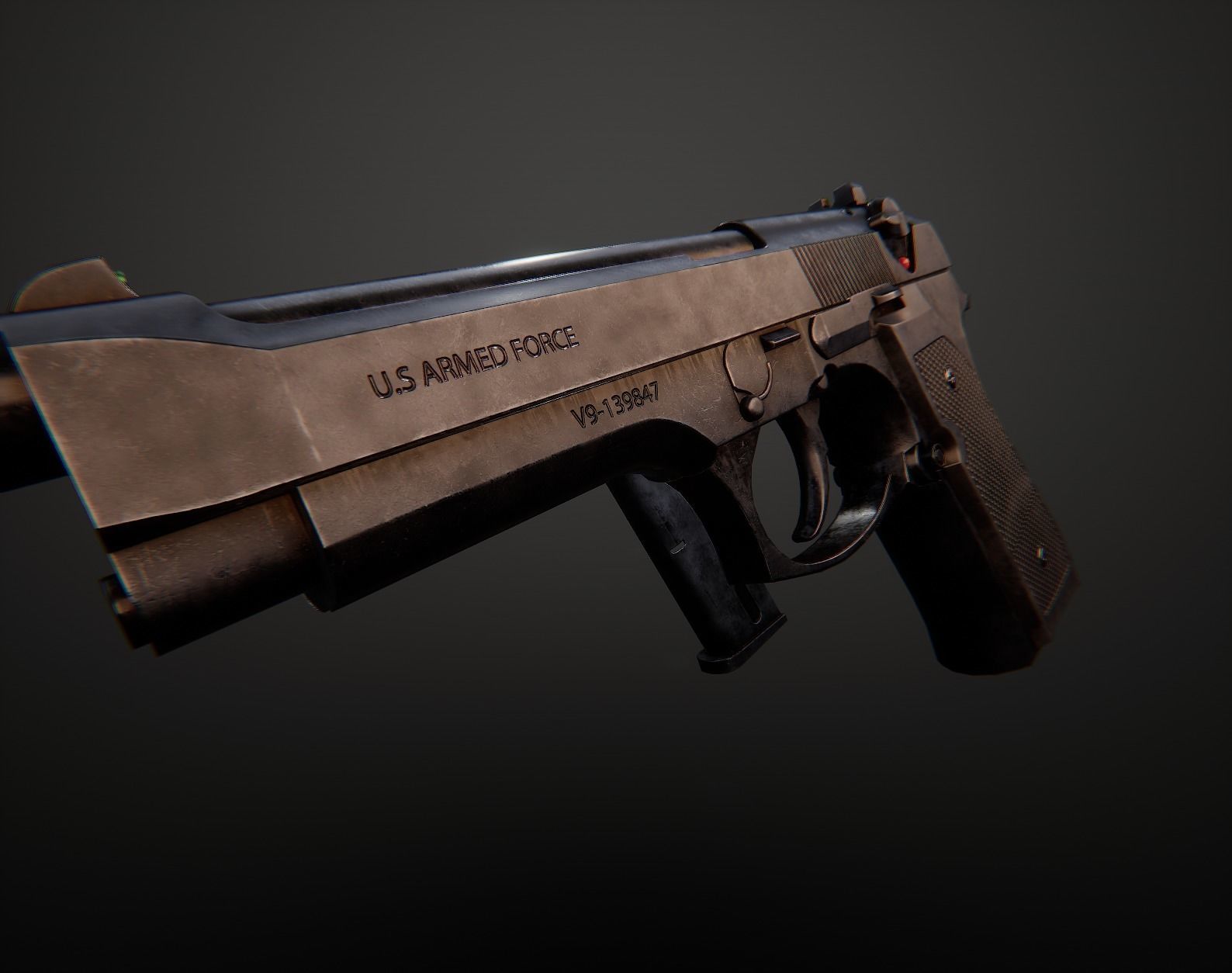 AAA Beretta M9 Game Ready PBR Low-poly 3D model_11