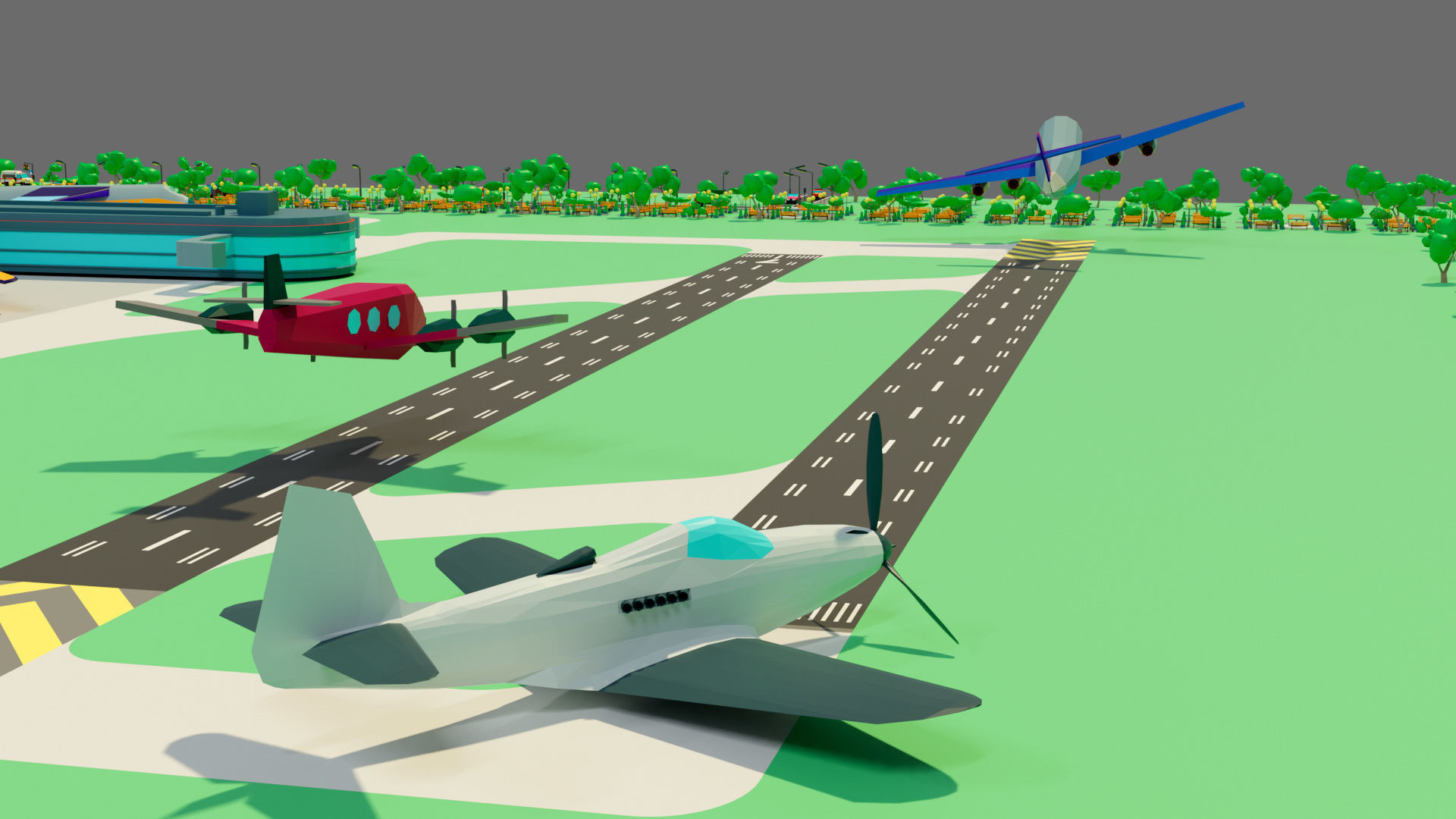 Cartoon airport Low-poly 3D model_14
