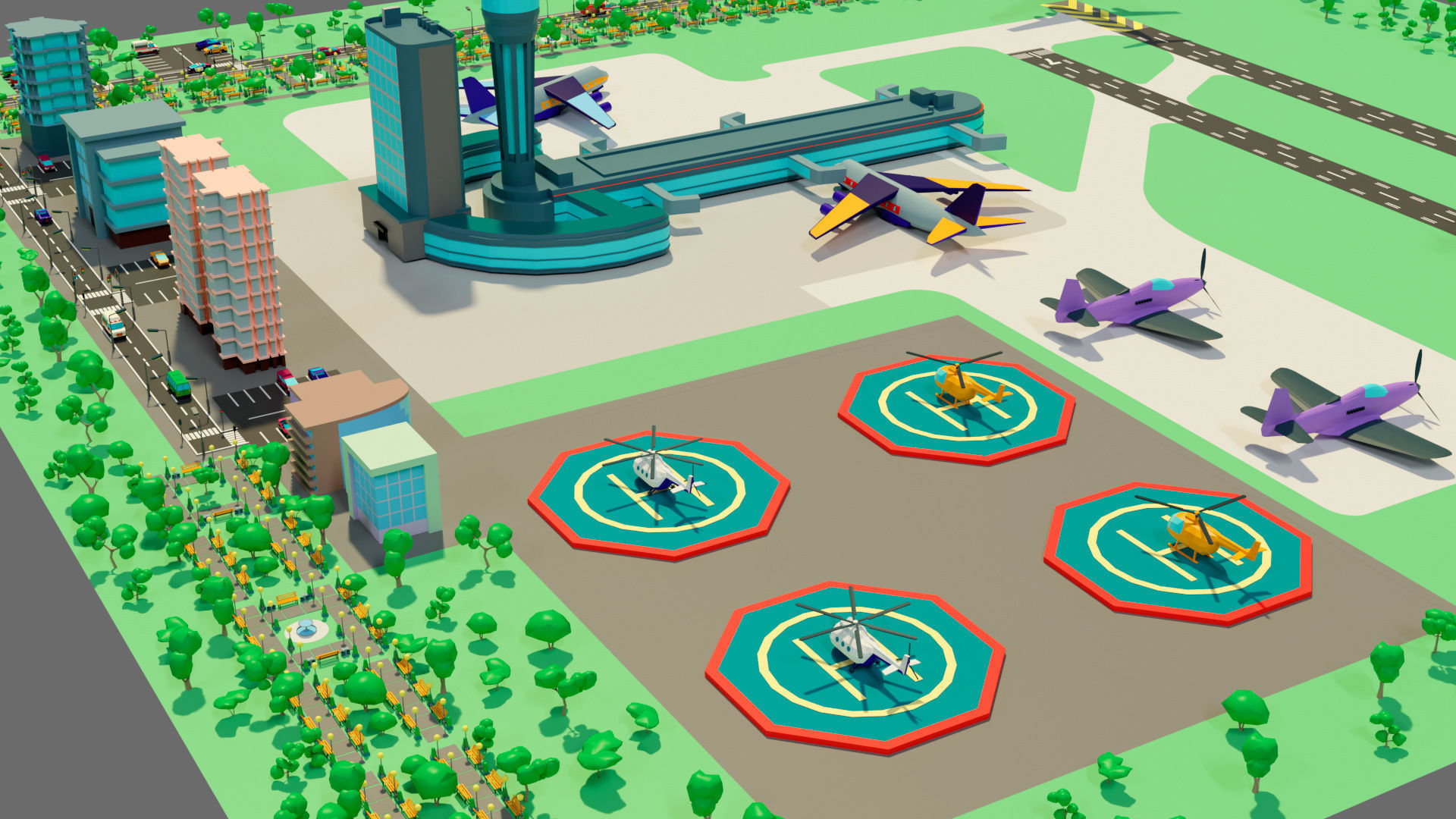 Cartoon airport Low-poly 3D model_10