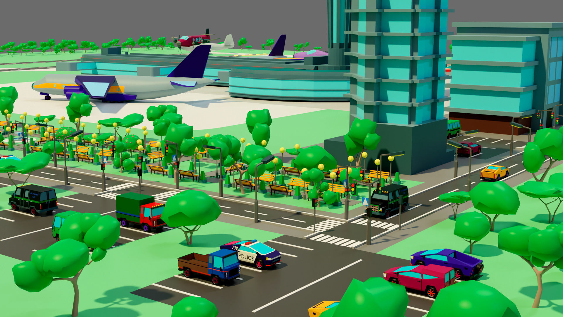 Cartoon airport Low-poly 3D model_3