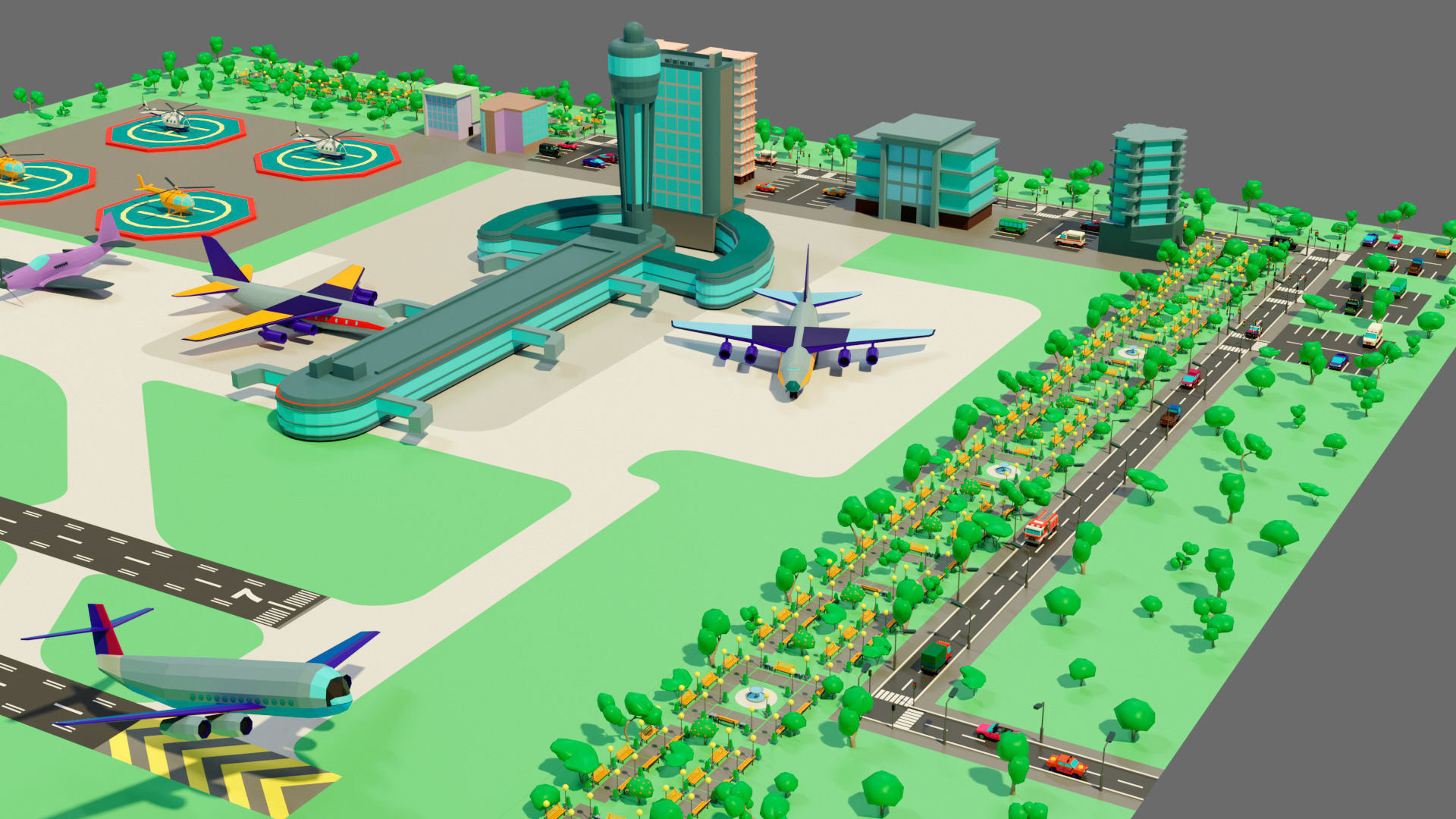 Cartoon airport Low-poly 3D model_6