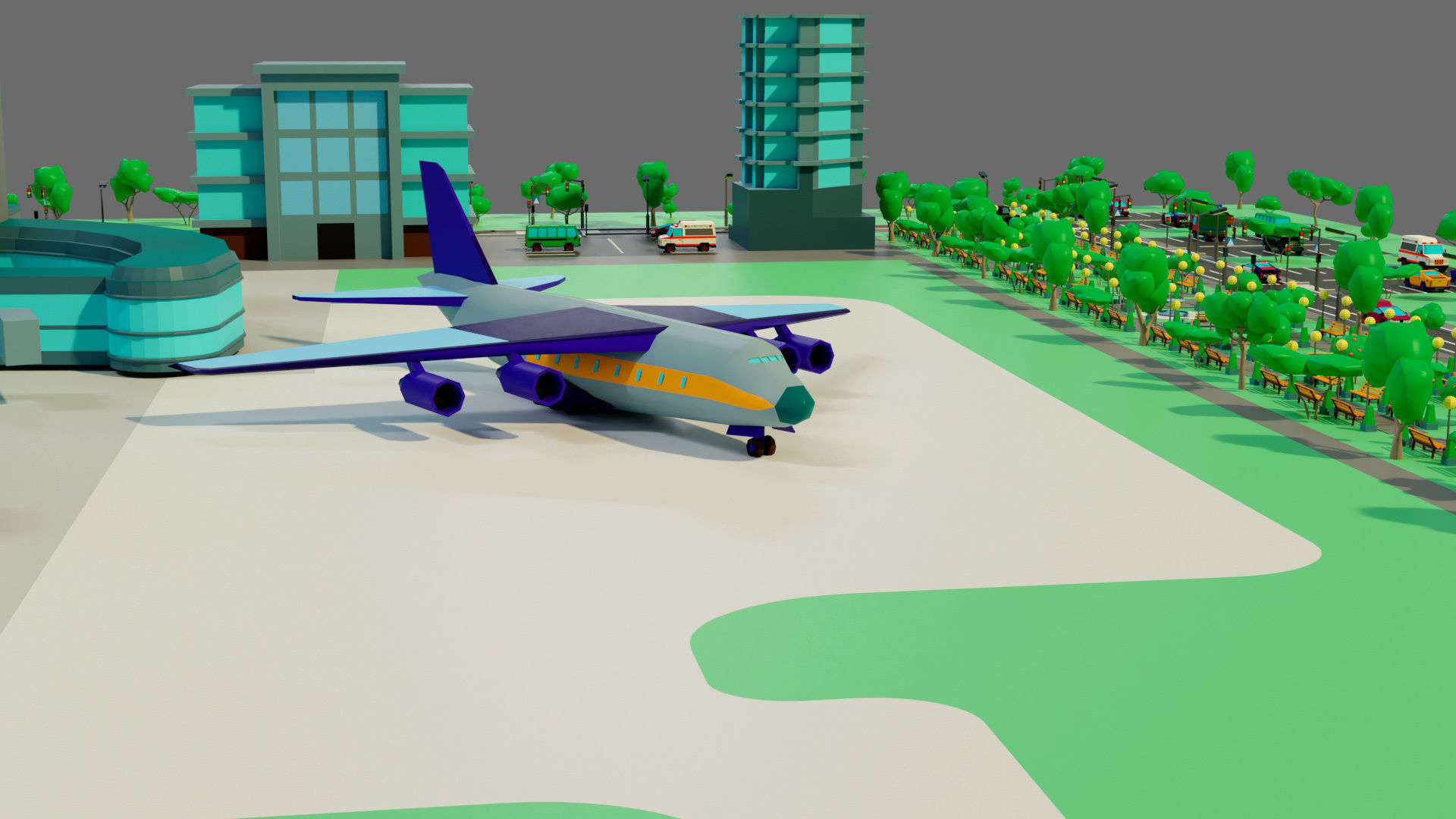 Cartoon airport Low-poly 3D model_18