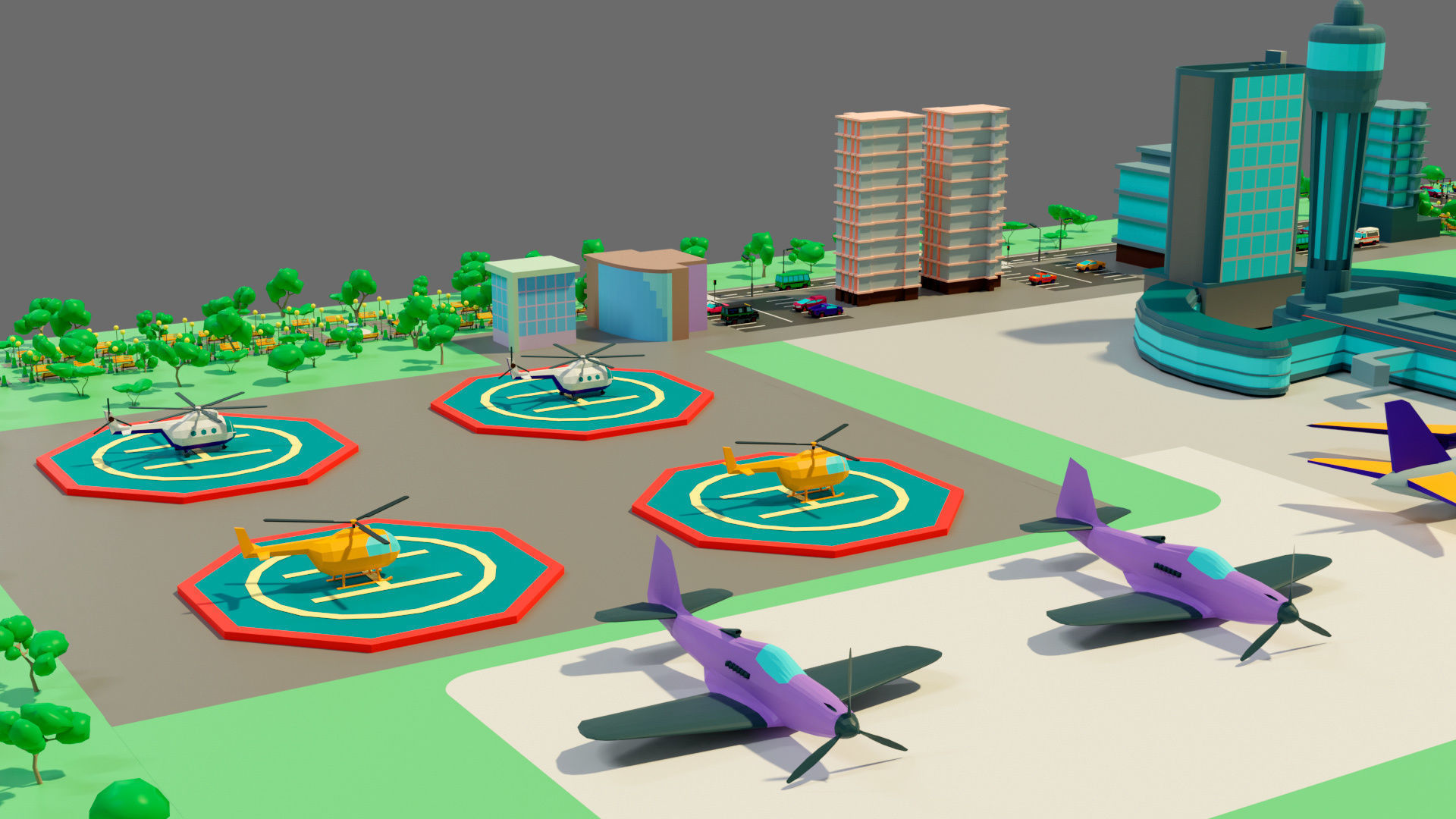 Cartoon airport Low-poly 3D model_11