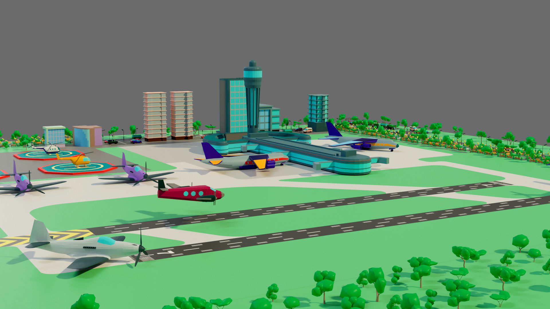 Cartoon airport Low-poly 3D model_20