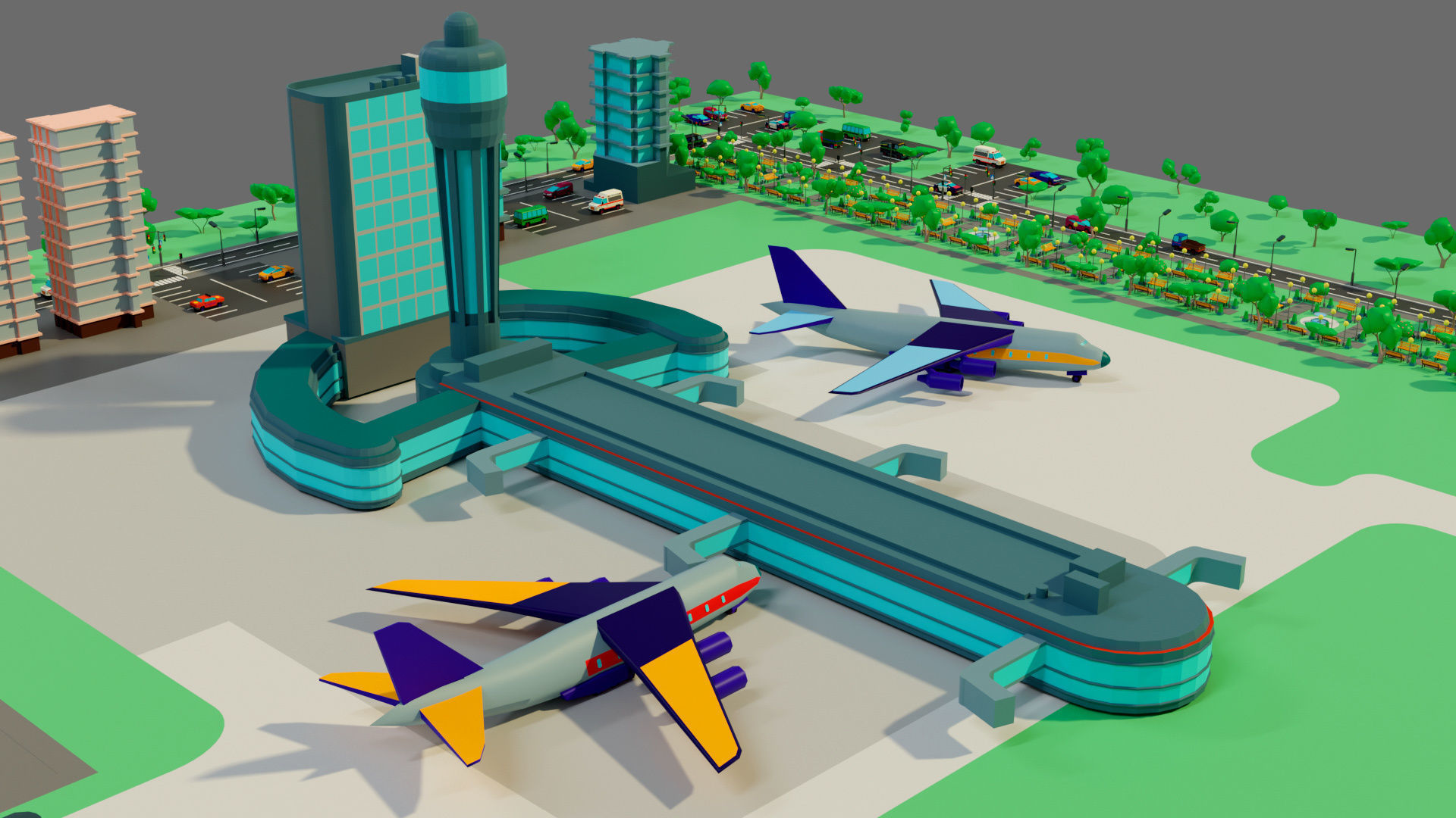 Cartoon airport Low-poly 3D model_19