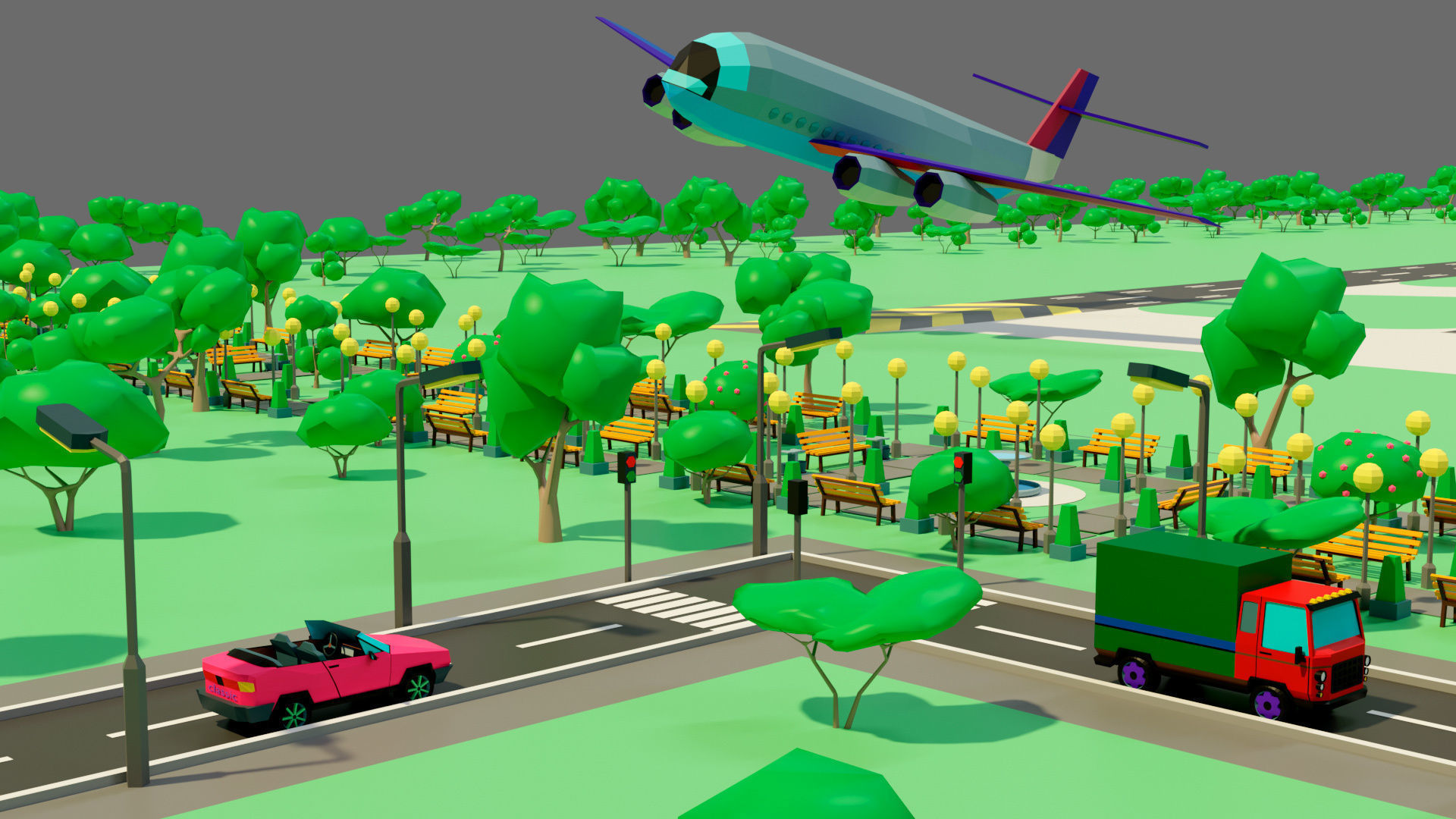 Cartoon airport Low-poly 3D model_15