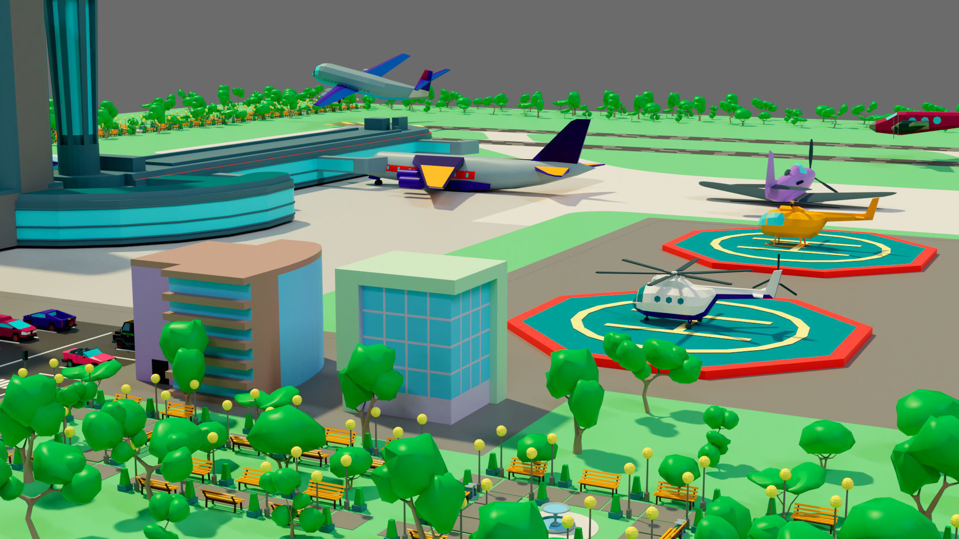 Cartoon airport Low-poly 3D model_12
