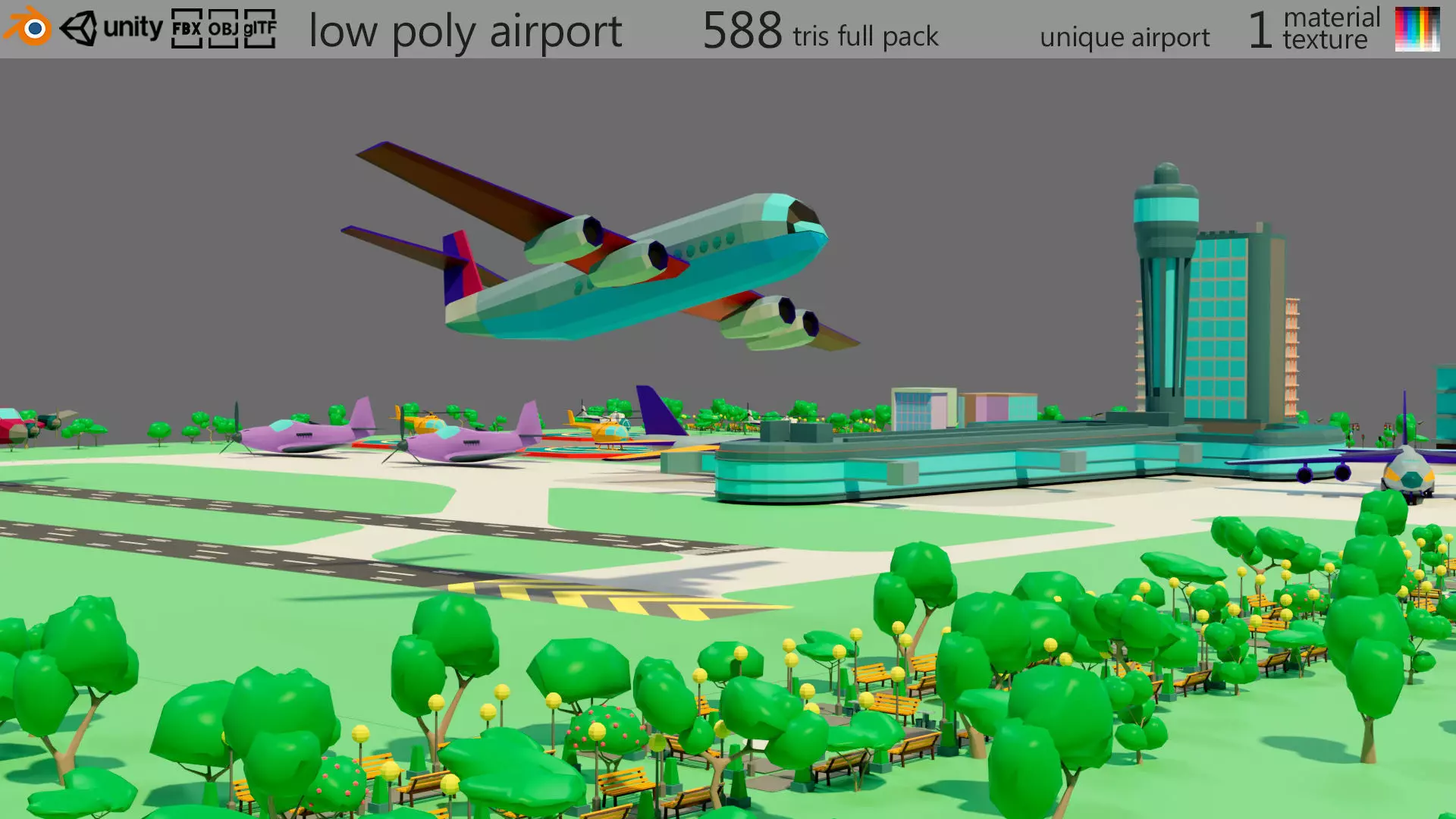 Cartoon airport Low-poly 3D model_0