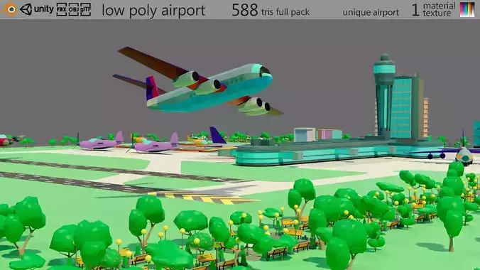 Cartoon airport Low-poly 3D model