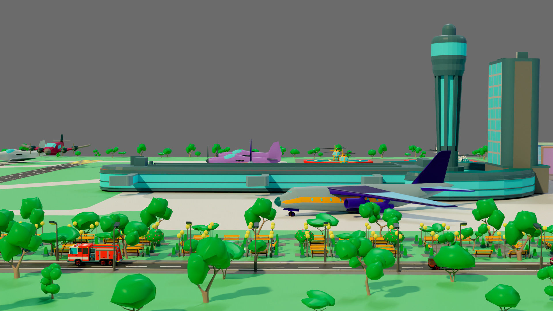 Cartoon airport Low-poly 3D model_17