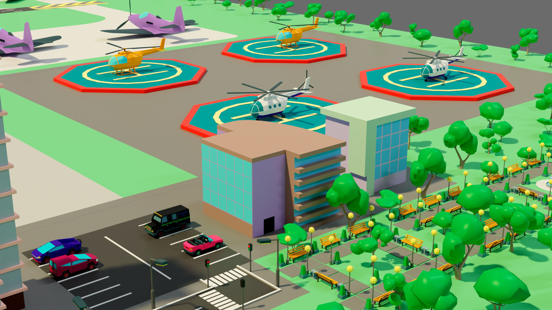Cartoon airport Low-poly 3D model_4