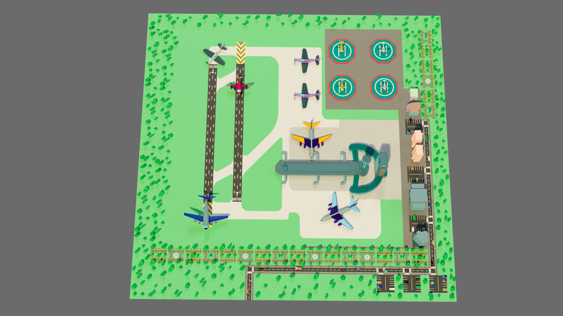 Cartoon airport Low-poly 3D model_16