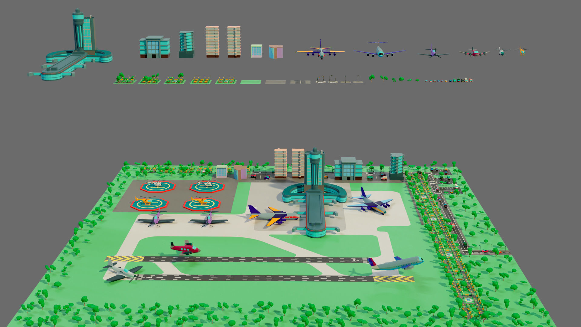 Cartoon airport Low-poly 3D model_22