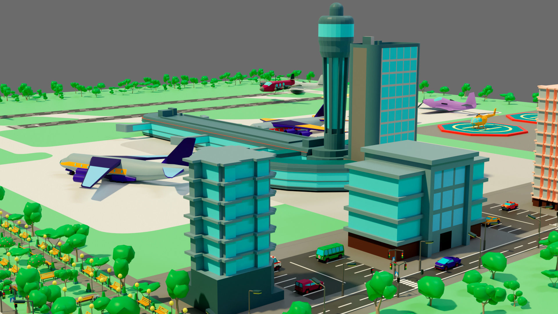 Cartoon airport Low-poly 3D model_5