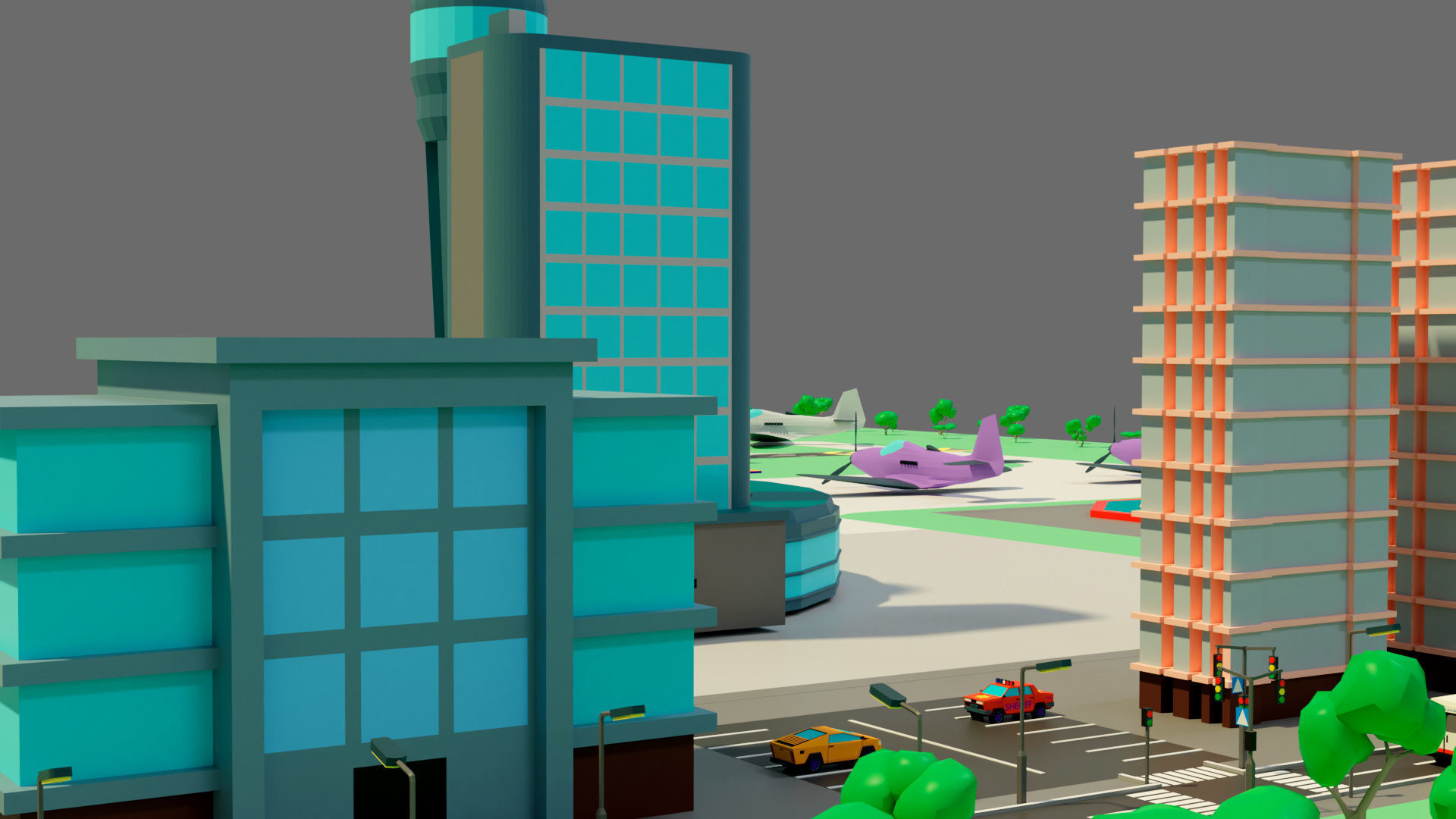 Cartoon airport Low-poly 3D model_7