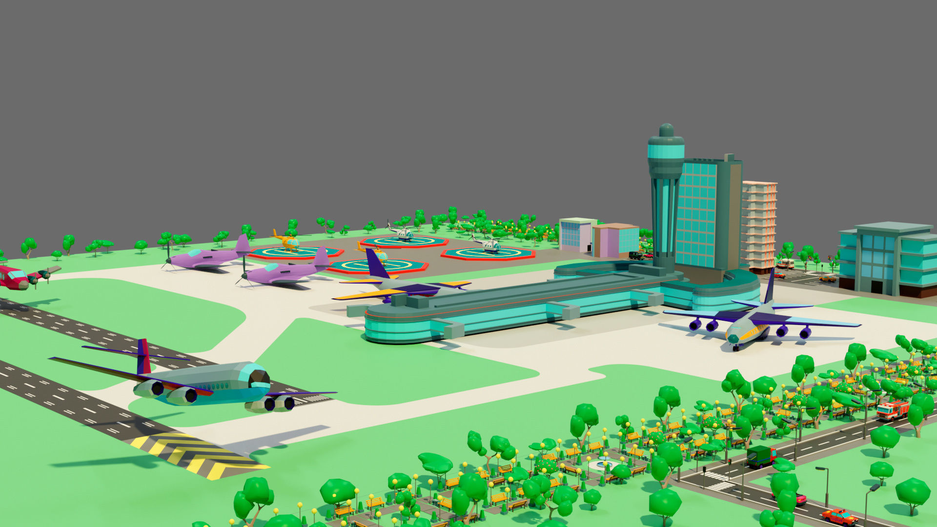 Cartoon airport Low-poly 3D model_2