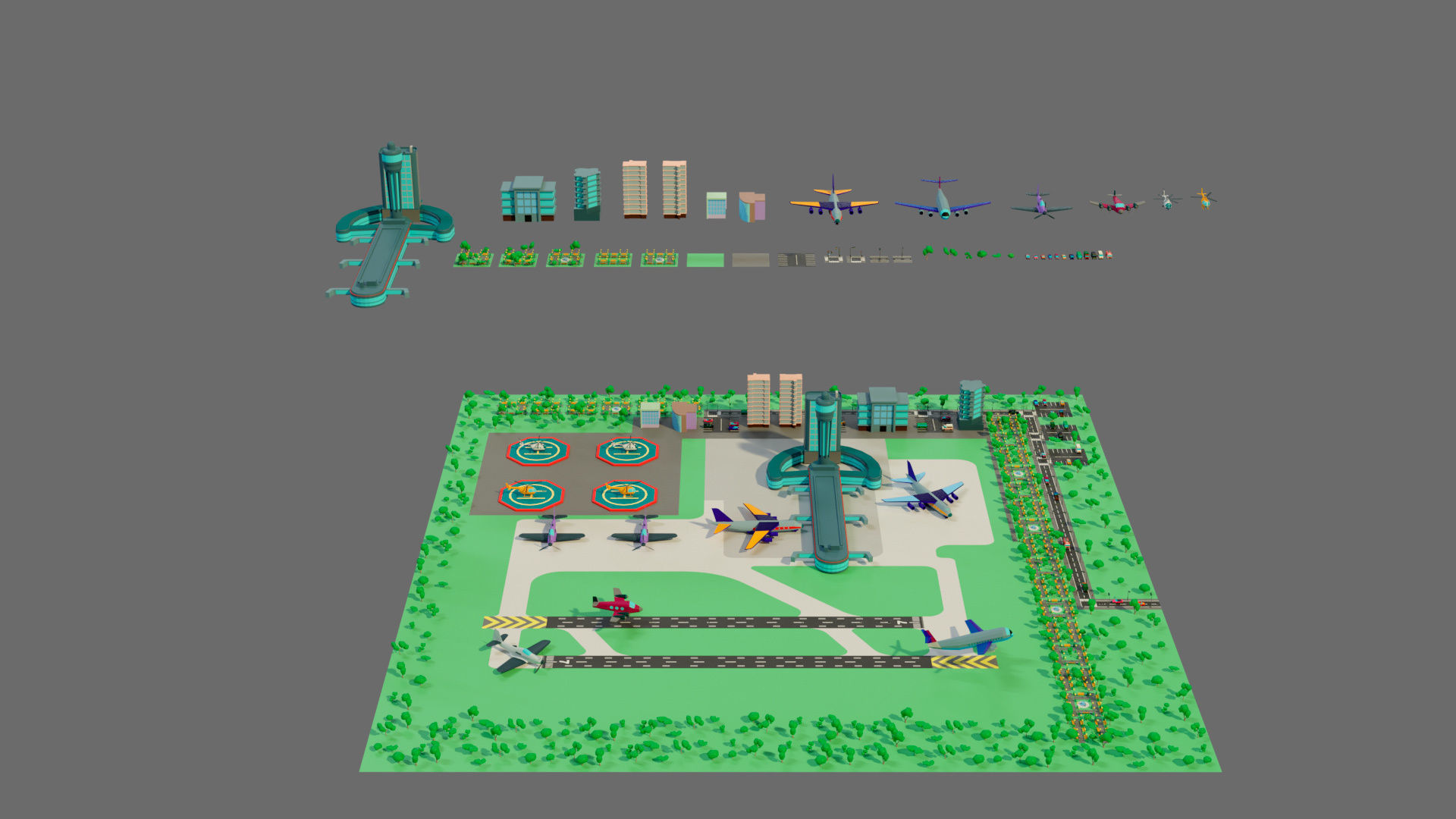 Cartoon airport Low-poly 3D model_61