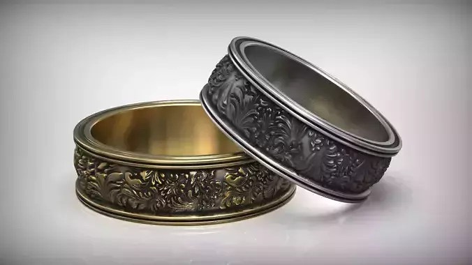 Rococo Ornate Carved Wedding Rings