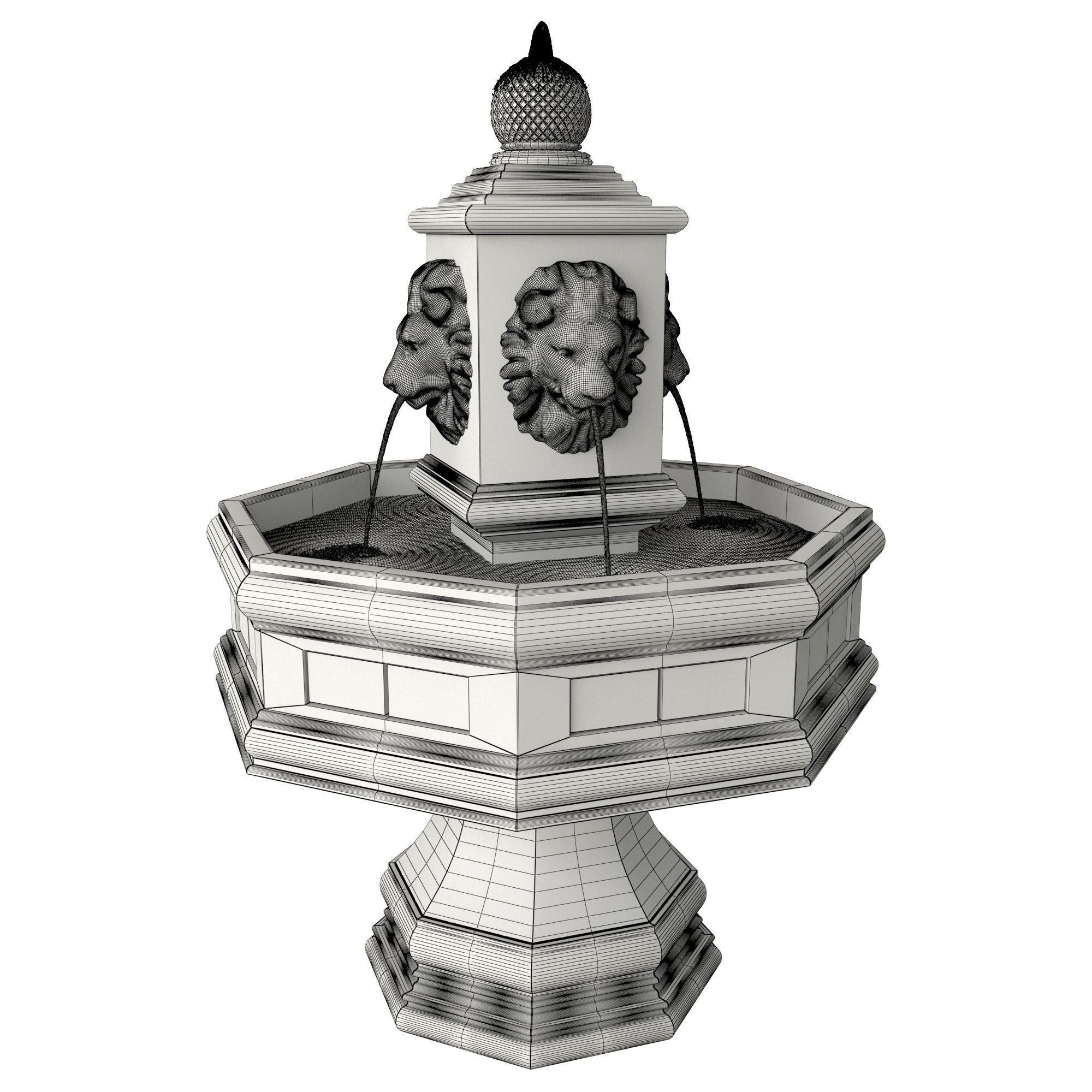 Classic Lion Fountain 3D model_4