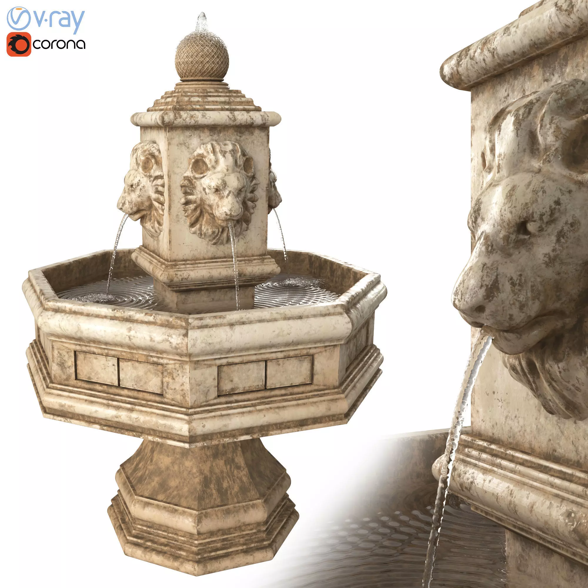 Classic Lion Fountain 3D model_0