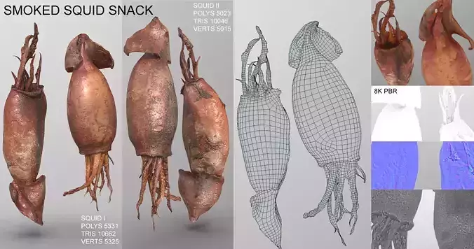 A smoked squid snack 3D model