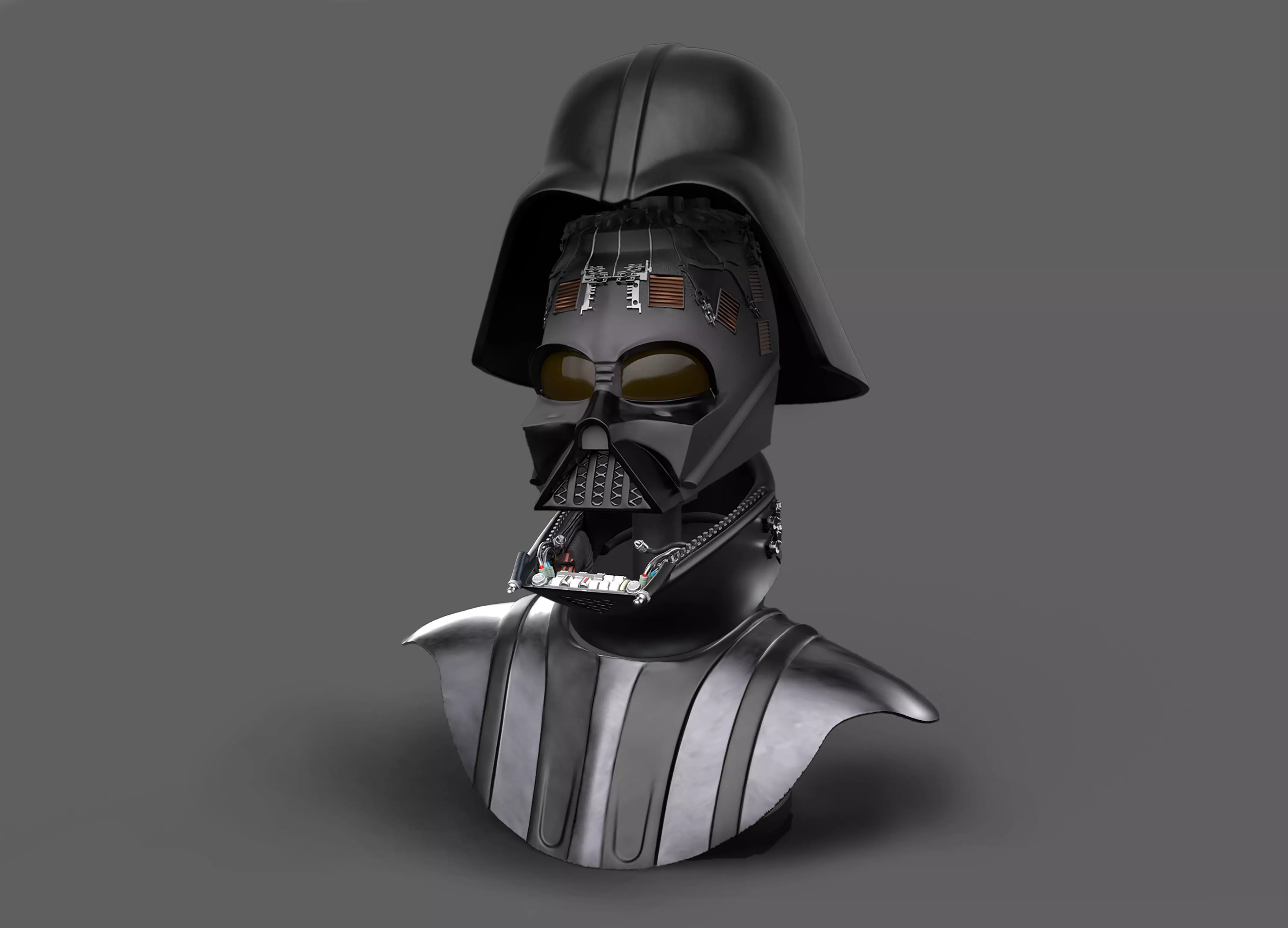 Darth Vader helmet ROTJ reveal Stand Anakins head Damaged Helm 3D print model_0