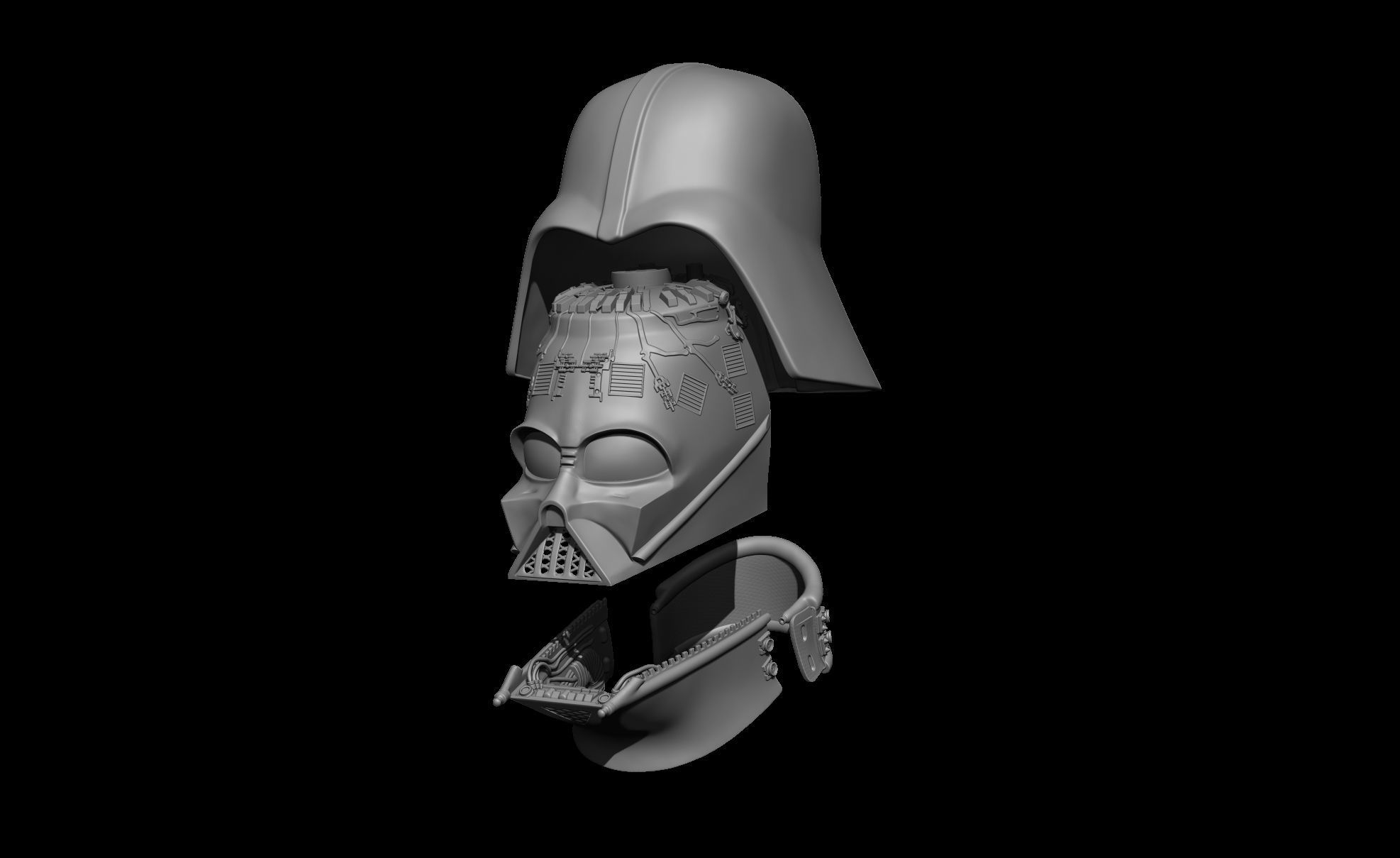 Darth Vader helmet ROTJ reveal Stand Anakins head Damaged Helm 3D print model_13