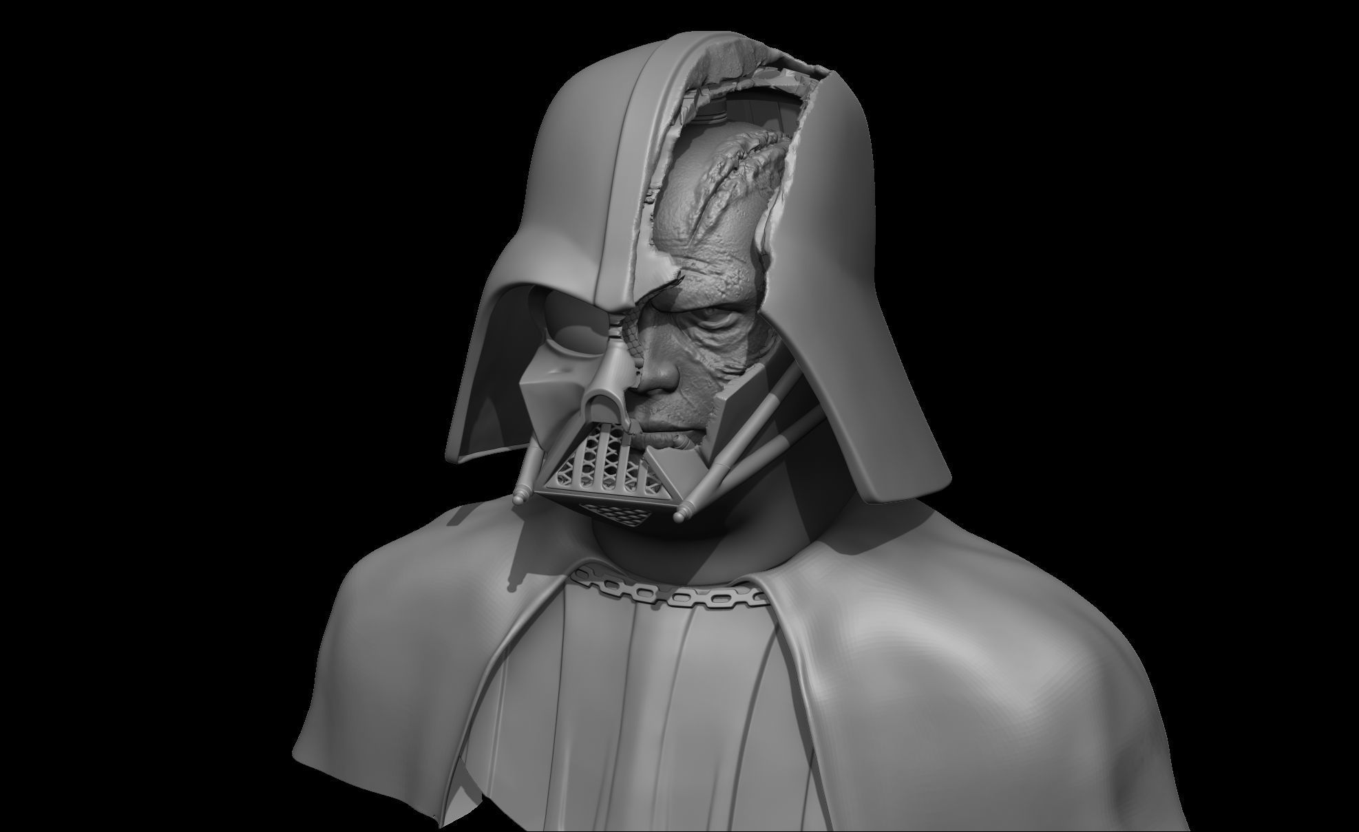 Darth Vader helmet ROTJ reveal Stand Anakins head Damaged Helm 3D print model_5