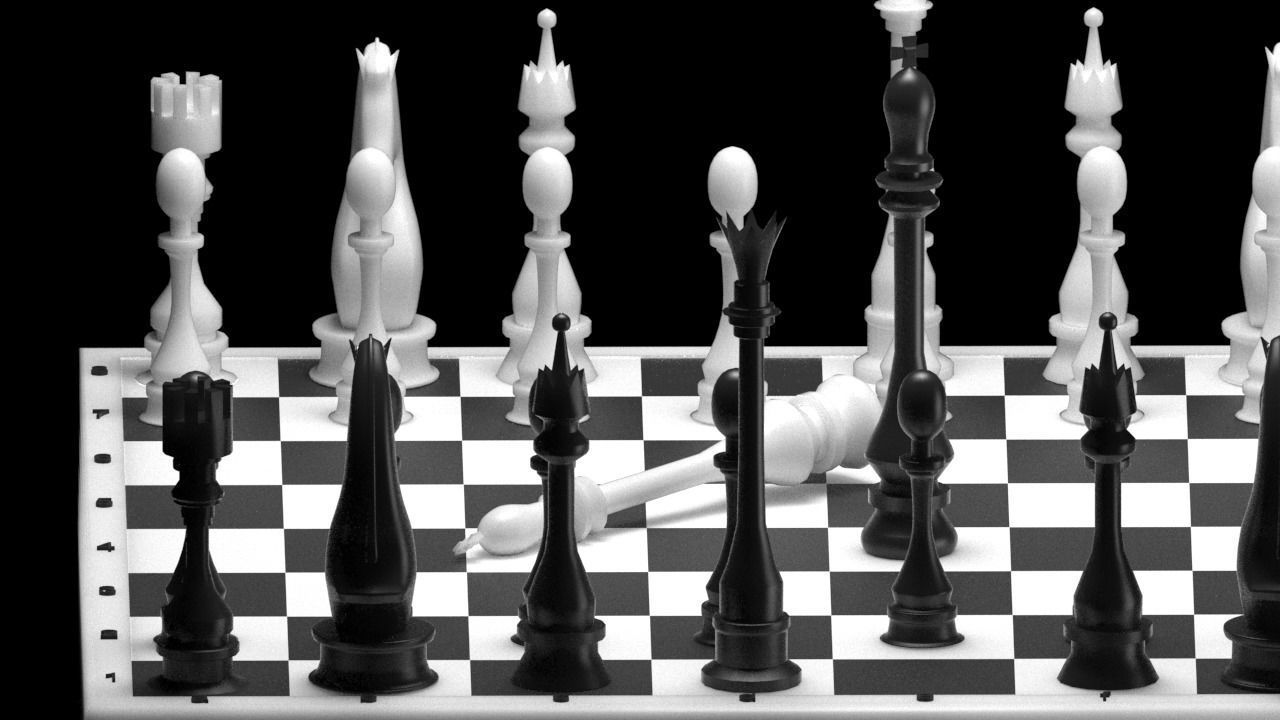 Chess figures on board 3D model_3