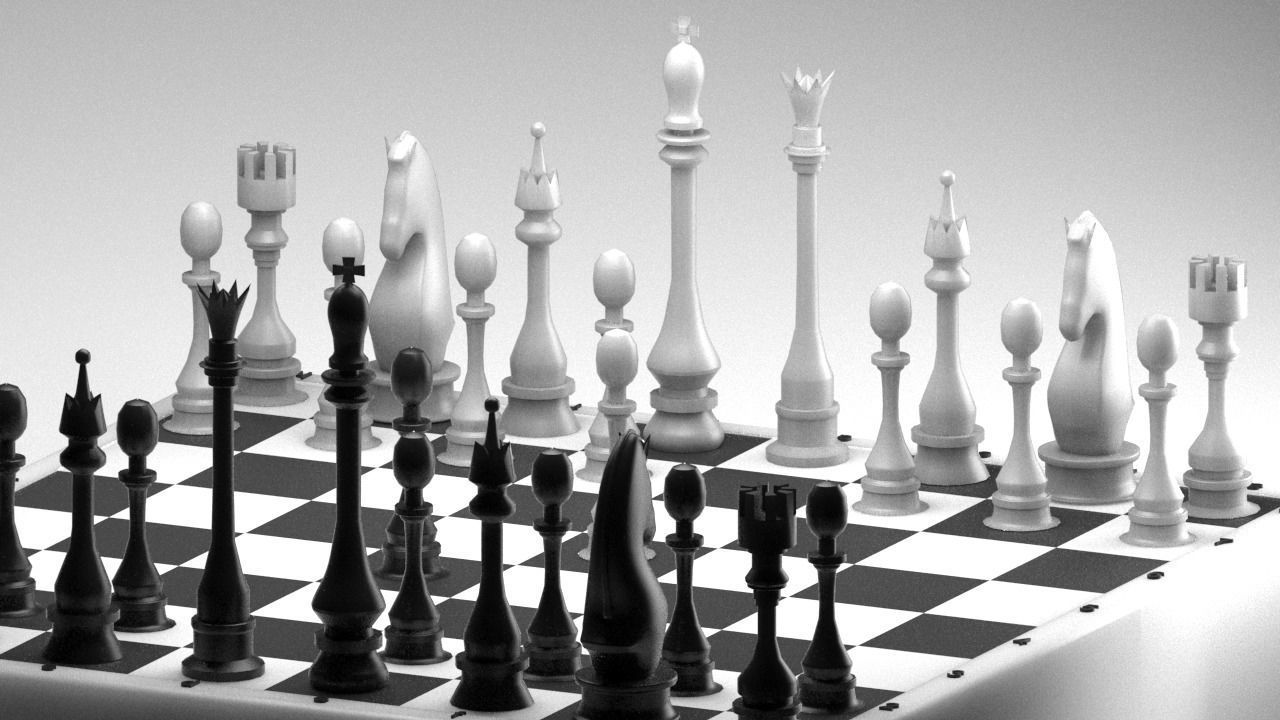 Chess figures on board 3D model_4
