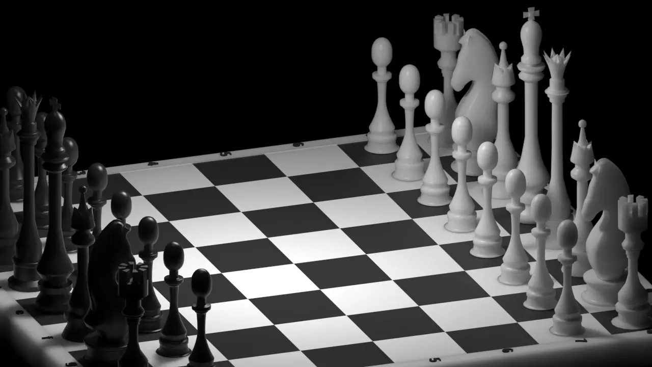 Chess figures on board 3D model_0