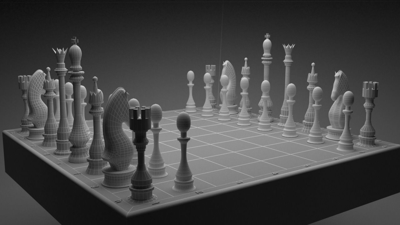 Chess figures on board 3D model_1